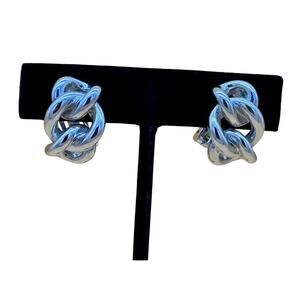 Christian Dior Silver Tone Interlocking Curb Link Earrings, Vintage Signed